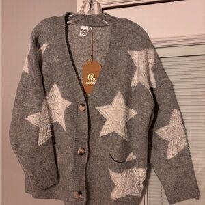 Ladies Gray Cardigan with White Star Pattern
